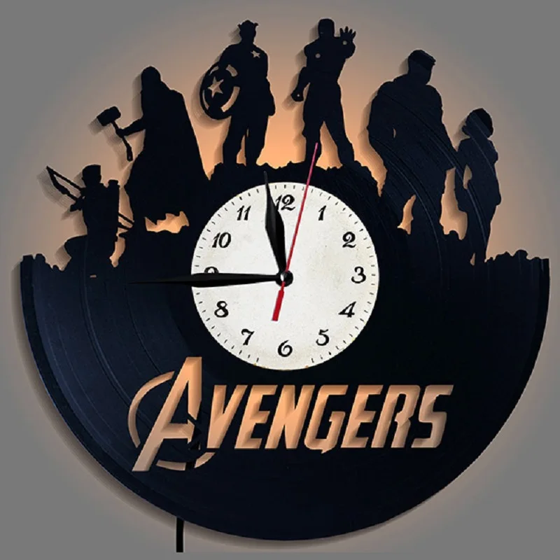 Модные креативные 3D акриловые часы с записью Marvel, Мстители, супергерои, античный светодиодный настенный светильник, настенный светильник для комнаты