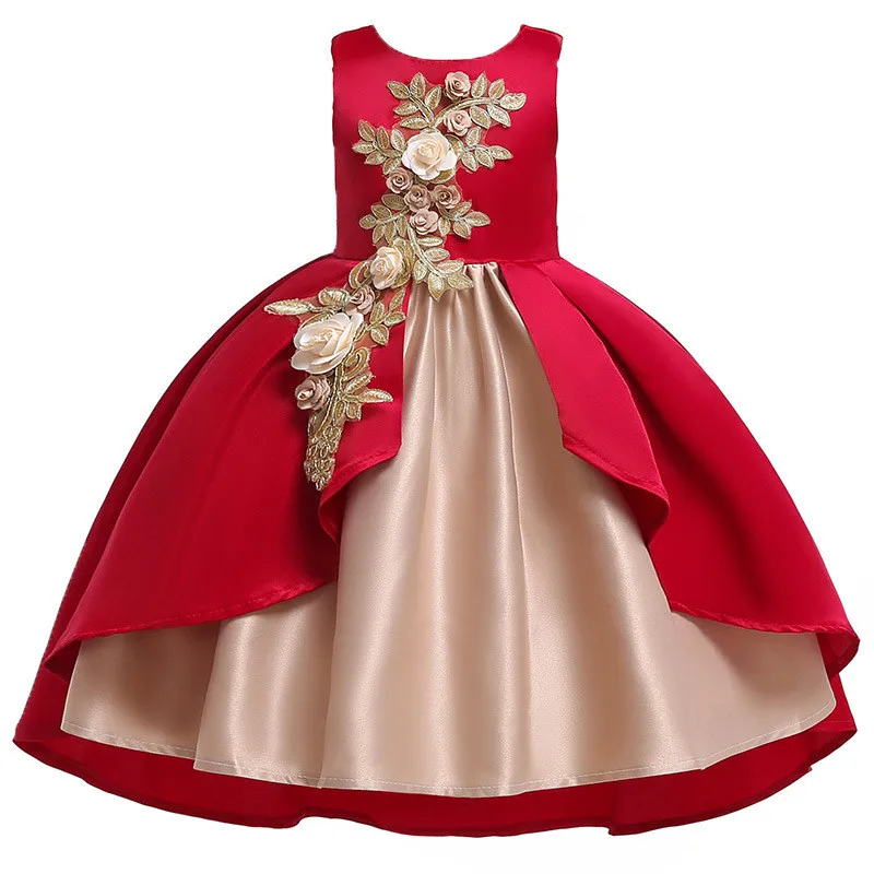 

2019Baby Girl embroidery Silk Princess Dress for Wedding party Kids Dresses for Toddler Girl Children Fashion Christmas Clothing