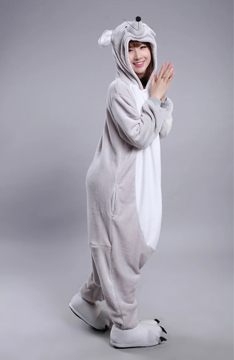 Кигуруми фланелевая мышь из зодиака Onesie единорог пижамы Ститч для взрослых серая мышь Косплей Костюм животных пижамы для женщин и мужчин