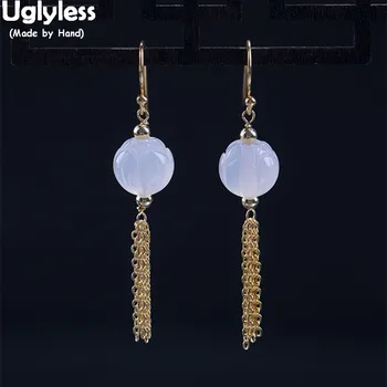 

Uglyless 100% Real 925 Sterling Silver Exotic Chain Tassel Earrings Handmade Carved Lotus Earrings for Women Fine Jewelry Ethnic
