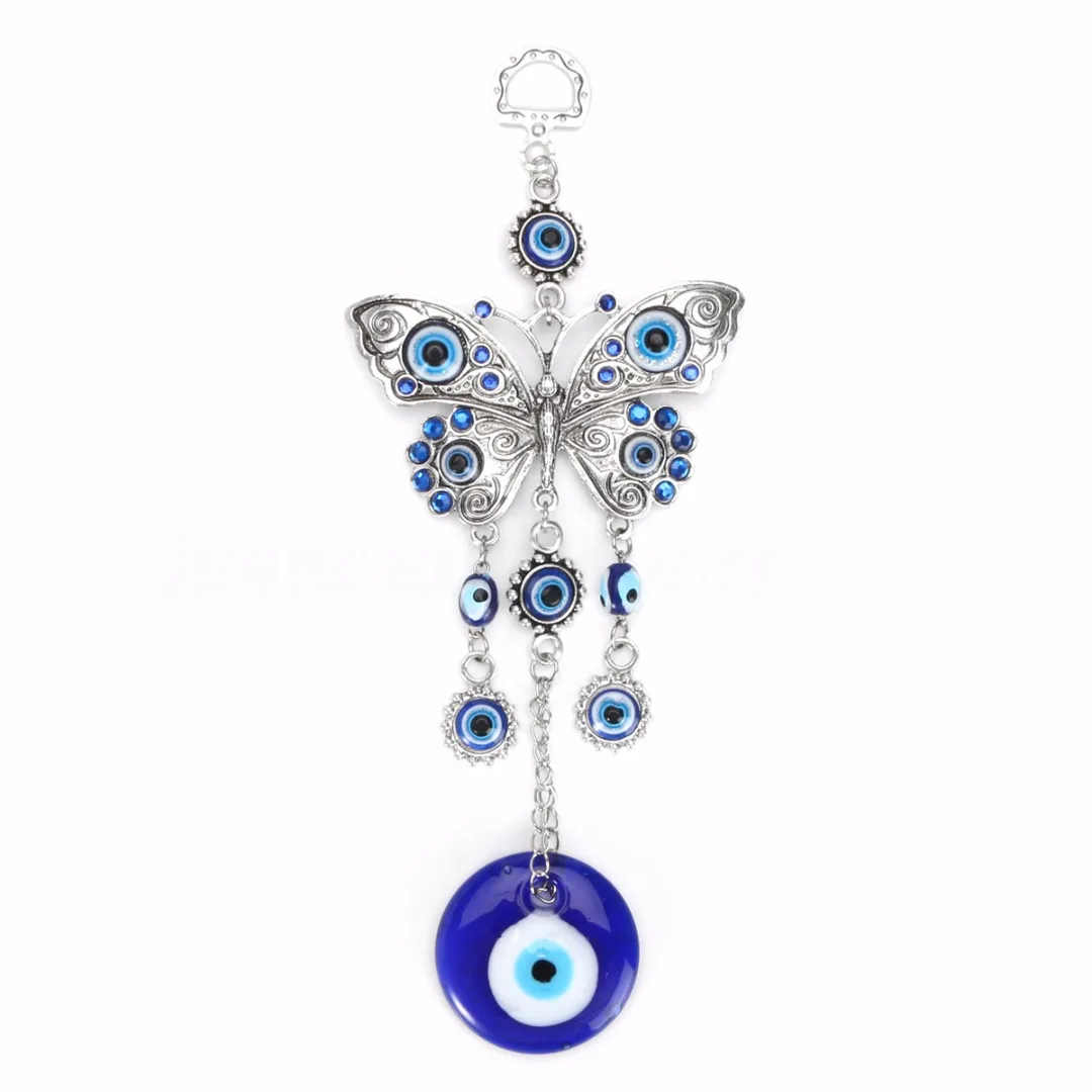 JX-LCLYL 20cm Lucky Butterfly Turkish Blue Glass Evil Eye Amulet Wall Hanging Home Decor