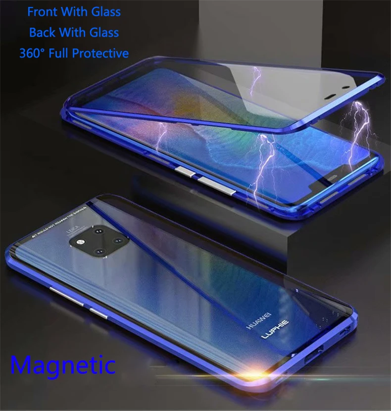 For Huawei P30 Pro Magnetic Case Front+Back double-sided 9H Tempered Glass Case for Huawei Mate 20 Pro P20 Pro Metal Bumper Case