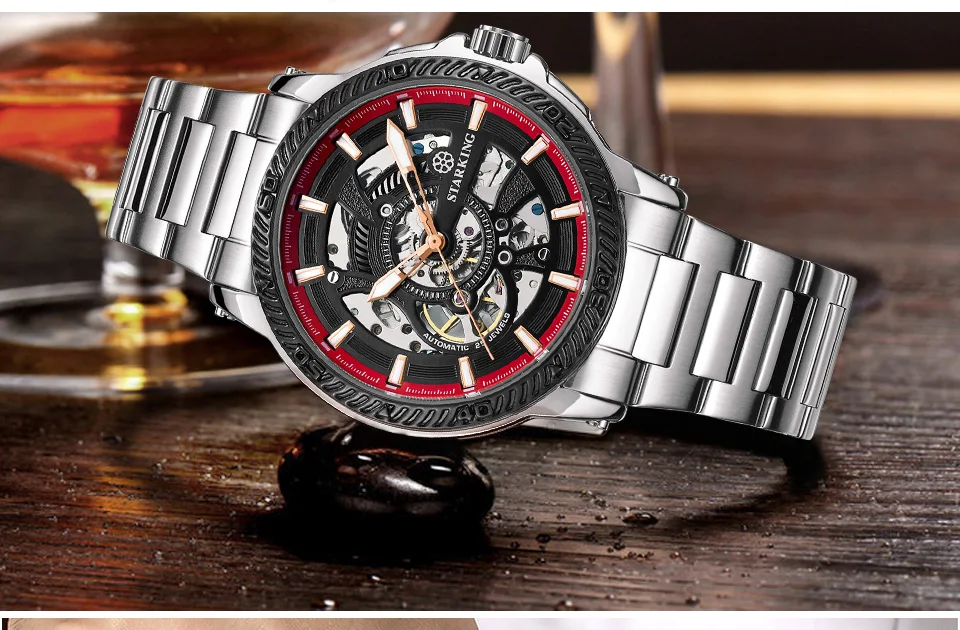 STARKING Relogio Masculino мужские роскошные брендовые деловые часы, механические часы со скелетом, мужские наручные часы Laikrodis TM0901