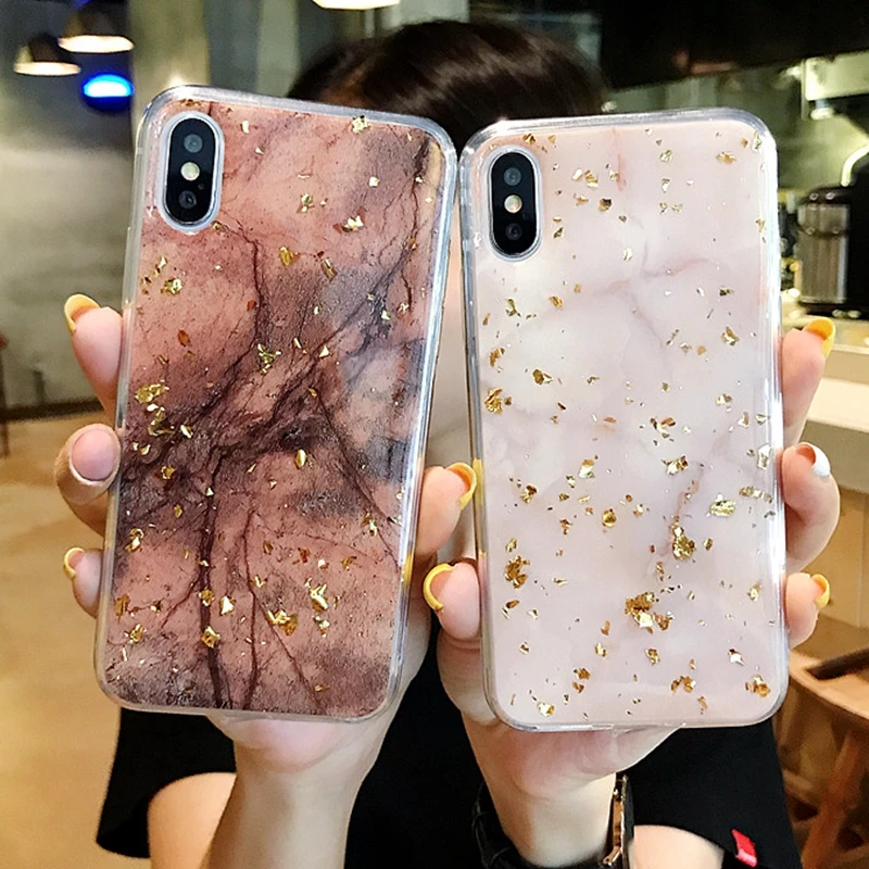 

New Luxury Marble Gold Foil Case For iPhone 8 7 6 Plus X Soft TPU Case For iPhone X XS Max XR Fashion Shell Back Glitter Cover