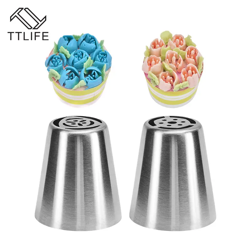

TTLIFE 2pc/pack Russian Nozzles Stainless Steel Icing Piping Nozzles Sugarcraft Confectionery Pastry Tips Dessert Decorators
