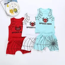 НОВЫЕ комплекты для малышей «Человек-паук» хлопковый жилет без рукавов+ шорты Детская одежда для мальчиков летний детский костюм для косплея «Человек-паук»