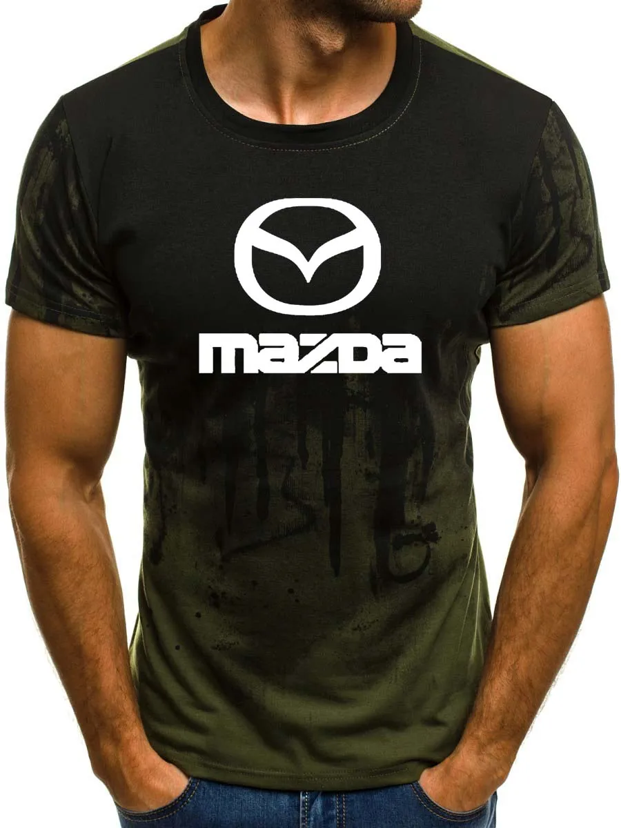 Мужская футболка с коротким рукавом для автомобилей Mazda с логотипом Летняя Повседневная хлопковая Футболка с градиентом модная футболка в стиле хип-хоп Harajuku Мужская брендовая футболка