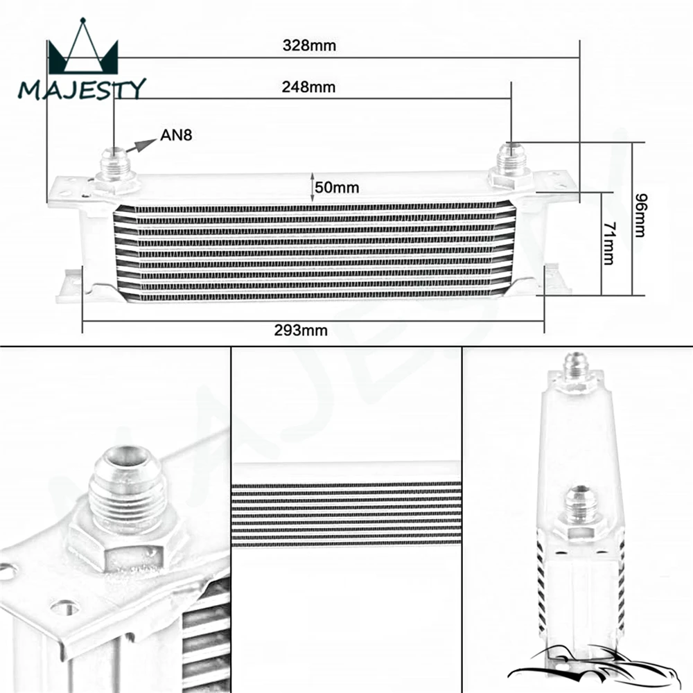 AN8 Универсальный Масляный радиатор 10 РЯД Алюминий излучающий Системы двигателя трансмиссия 8-масляный радиатор+ 2 фитинг+ 2 зажимы