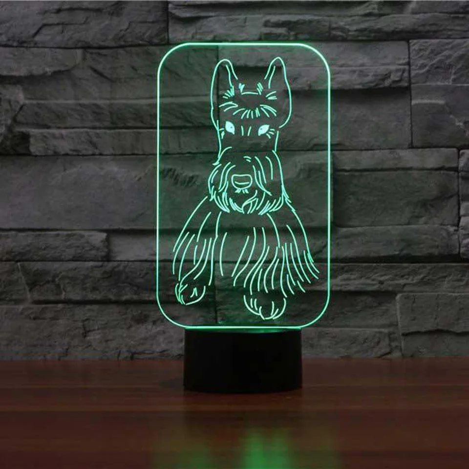 

3D Led Creative Visual Nightlight Novelty Scottish Terrier Dog Modeling 7 Color Dog Lighting Fixtures Sleep Decor Gift Desk Lamp