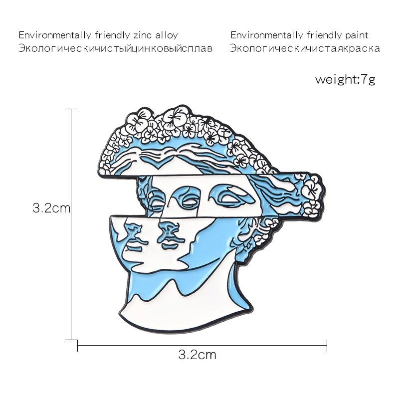 Синий книги по искусству скульптура брошь Двусторонняя неуместная Леди Статуя венок волос эмаль значки на Рюкзак Пальто Нагрудный значок ст