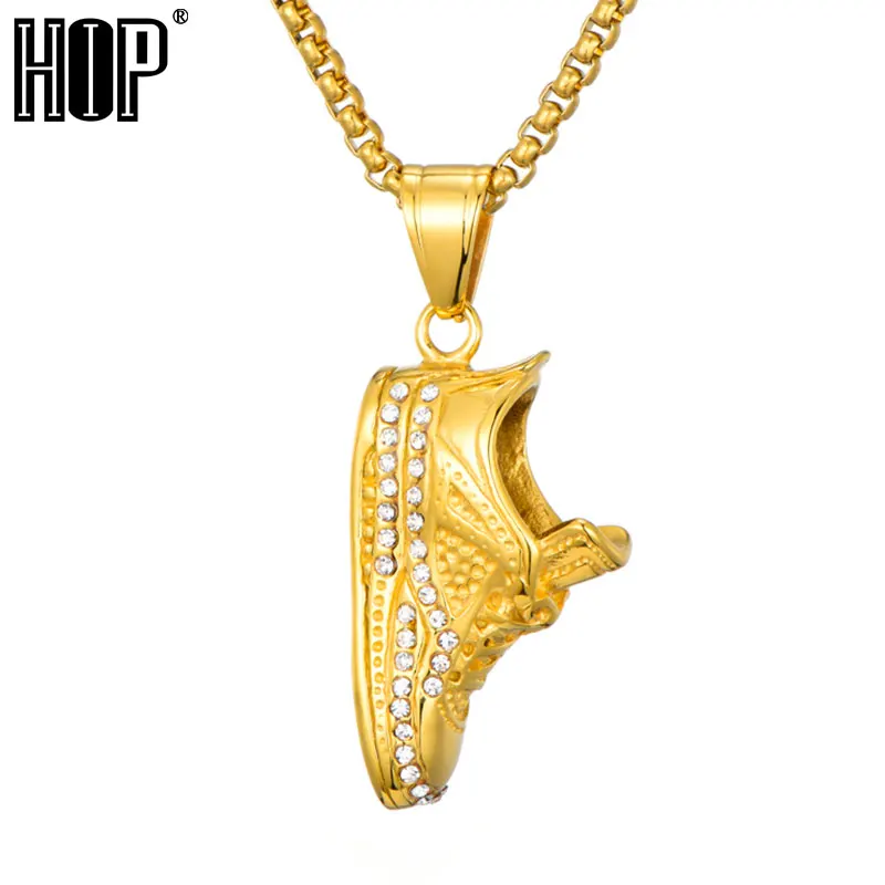

HIP Hop Iced Out Bling Gold Color 316L Stainless Chain Steel Shoes Necklaces&Pendants For Men Jewelry Dropshipping