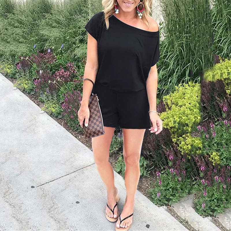 

Summer Overalls for Women Skew Collor One Shoulder Playsuit Summer Short Jumpsuits for Women 2019 Romper Womens Jumpsuit Female