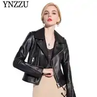 2019 春の女性の本物の革のジャケット黒シックなショートオートバイのシープスキンのコート本革ジャケット女性 Outwears AO810