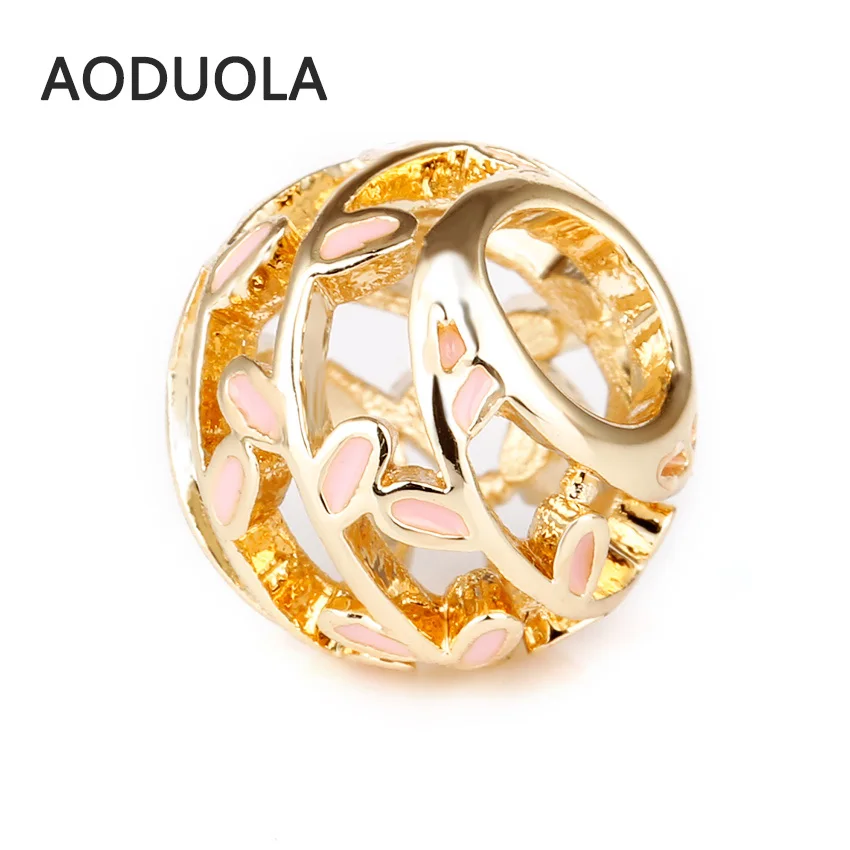 

10 Pcs a Lot Pink Enamel Hollow Alloy Bead DIY Big Hole Metal Beads Spacer Murano Bead Charm Fit For Pandora Charms Bracelet