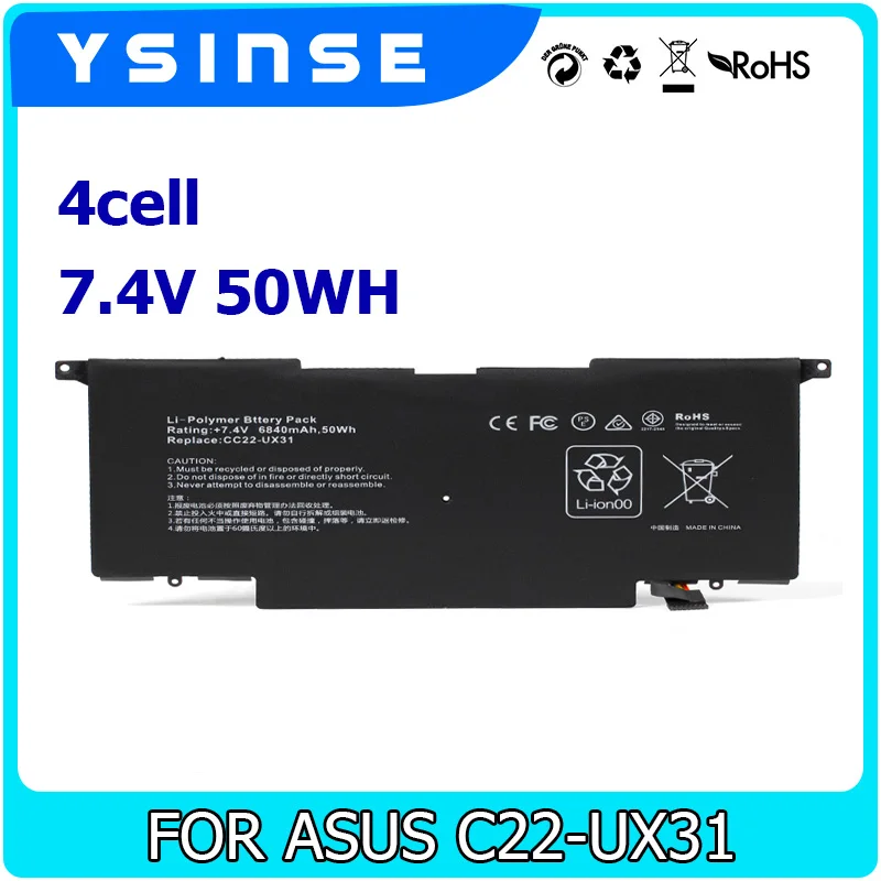 

YSINSE UX31 Laptop Battery 7.5V 50WH For ASUS C22-UX31 C23-UX32 VivoBook U38N U38K U38DT Zenbook UX32 UX32VD UX32LA