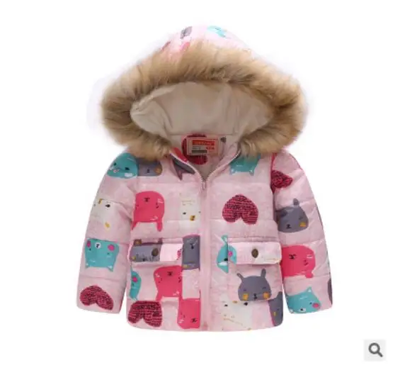 HH Kids/зимняя куртка с меховым капюшоном и принтом динозавра; детская зимняя куртка с радугой; ветровка для мальчиков; Верхняя одежда; парки для девочек; пальто - Цвет: rabbit