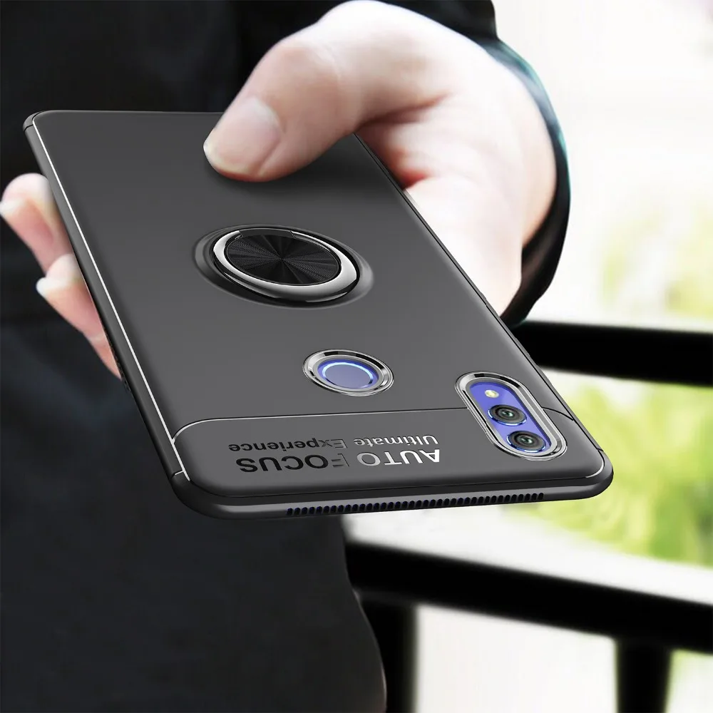 

For Huawei Y9 2019 Case Rotating Finger Ring Holder Soft Silicone Matte Back Cover For Huawei Y9 2019 Phone Cases 6.5 inch