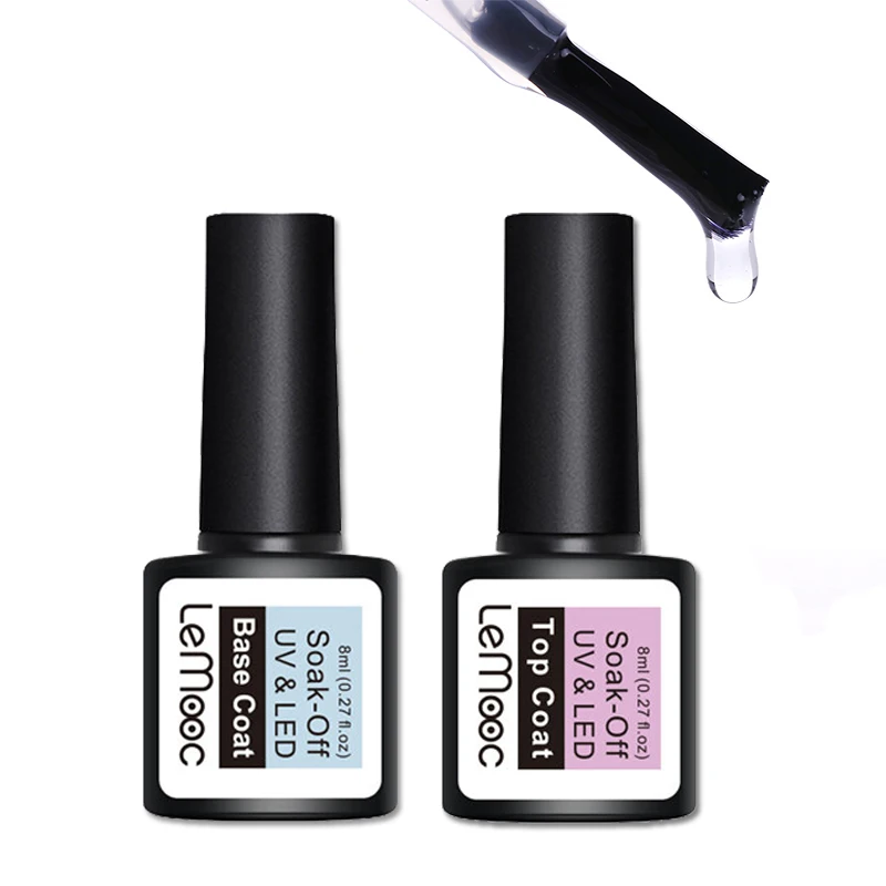 

BORN PRETTY 2 Bottles Nail Base Coat No Wipe Top Coat Set for UV LED Nail Art Gel Polish Soak Off UV Gel Kit