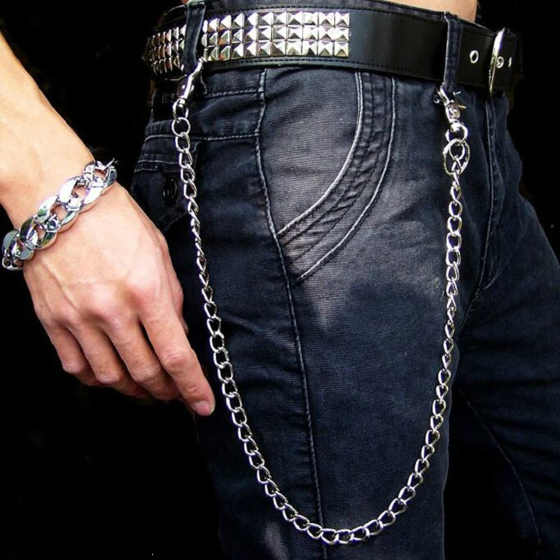 Fashion punk hip-hop trendy belt waist metal chain pants mens jeans metal chain