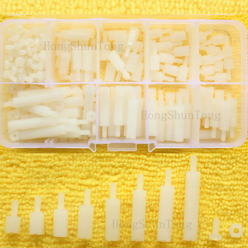 

240Pcs M3 Nylon White Spacers Screw Nut Hex M-F Stand off Assorted Kit Box M3*6/8/10/12/15/18/20/25+6mm