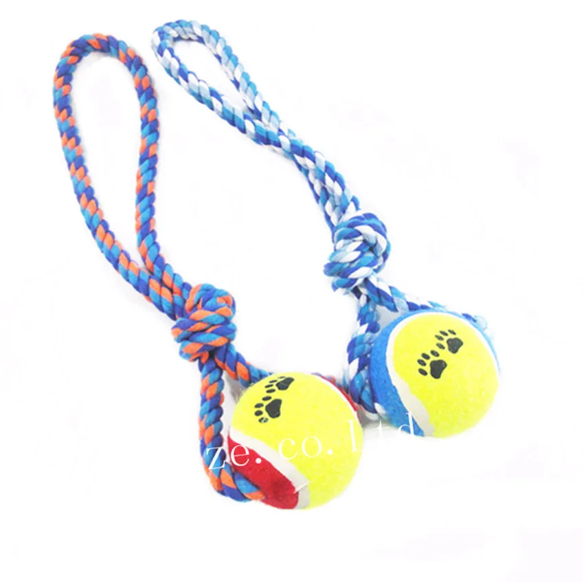 Dog Puppy Play Rope Tennis Ball Throw Tugger Pet Toy Chew Bite Train