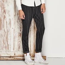Для мужчин свадебные Жених Осенние костюмы брюки черный в полоску для отдыха модные Бизнес теплые длинные брюки молодой человек брюки ретро тонкий Брюки