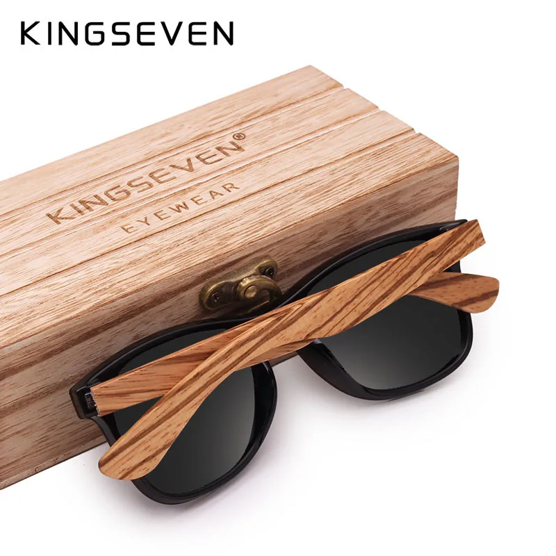 Женские и мужские солнцезащитные очки KINGSEVEN винтажные деревянные с