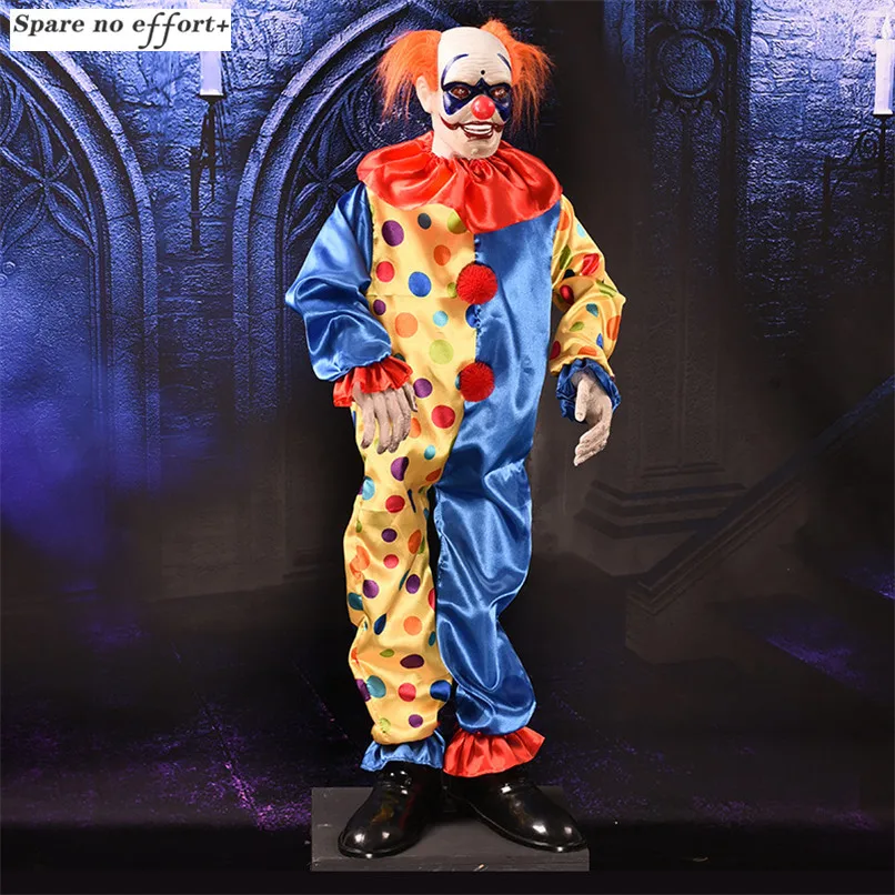 Halloween Party Electric Clown Toys Big Size Standing Clown Glowing Scare Voice Dolls for Prank Costume Party Spooky Ghost Decor