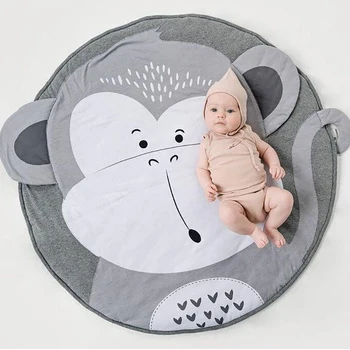 Baby Infant Play Mats Kids monkey Crawling Blanket Carpet Round Floor Rug 90CM Baby Bedding Cotton Game Pad Children Room Decor ins thick round baby blanket play game mats pom pom crawling rug children toy mat carpet kids room decor photography props 90cm