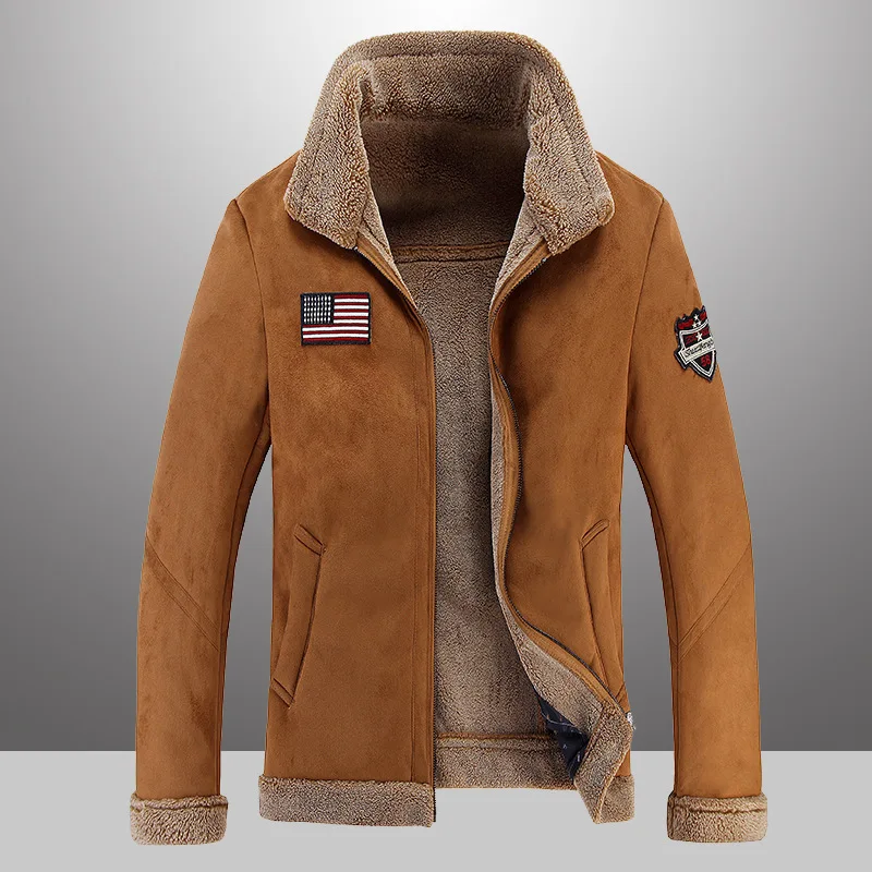 New arrival 2017 Winter Thick Lambswool Suede Jacket Men Military style