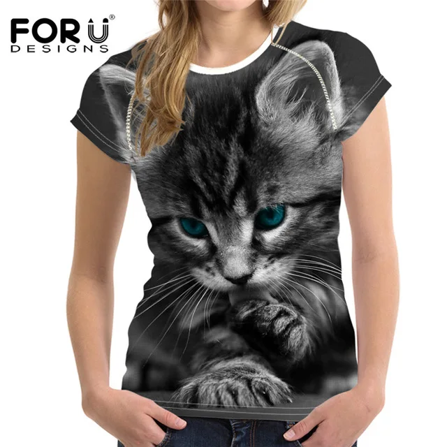 FORUDESIGNS/женская летняя футболка размера плюс S-XXL, женская футболка с 3D принтом, модная женская футболка с рисунком кота - Цвет: XD978BV