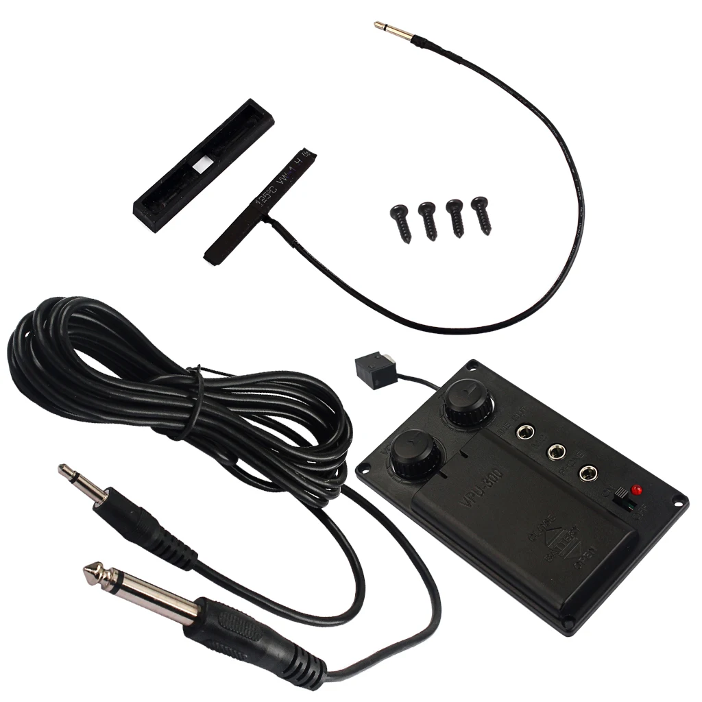 Metal Electric Violin Pickup and Cable Adjustable EQ Pickup Preamp Transducer with Piezo