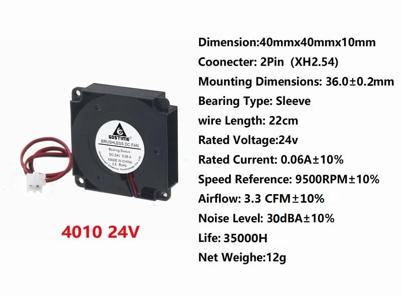 2 шт. Gdstime 40 мм x 10 мм 4 см DC 24 В 4010 s мини турбонагнетатель Радиальные Вентиляторы Охлаждения 40*40*10 мм 3D принадлежности для принтера