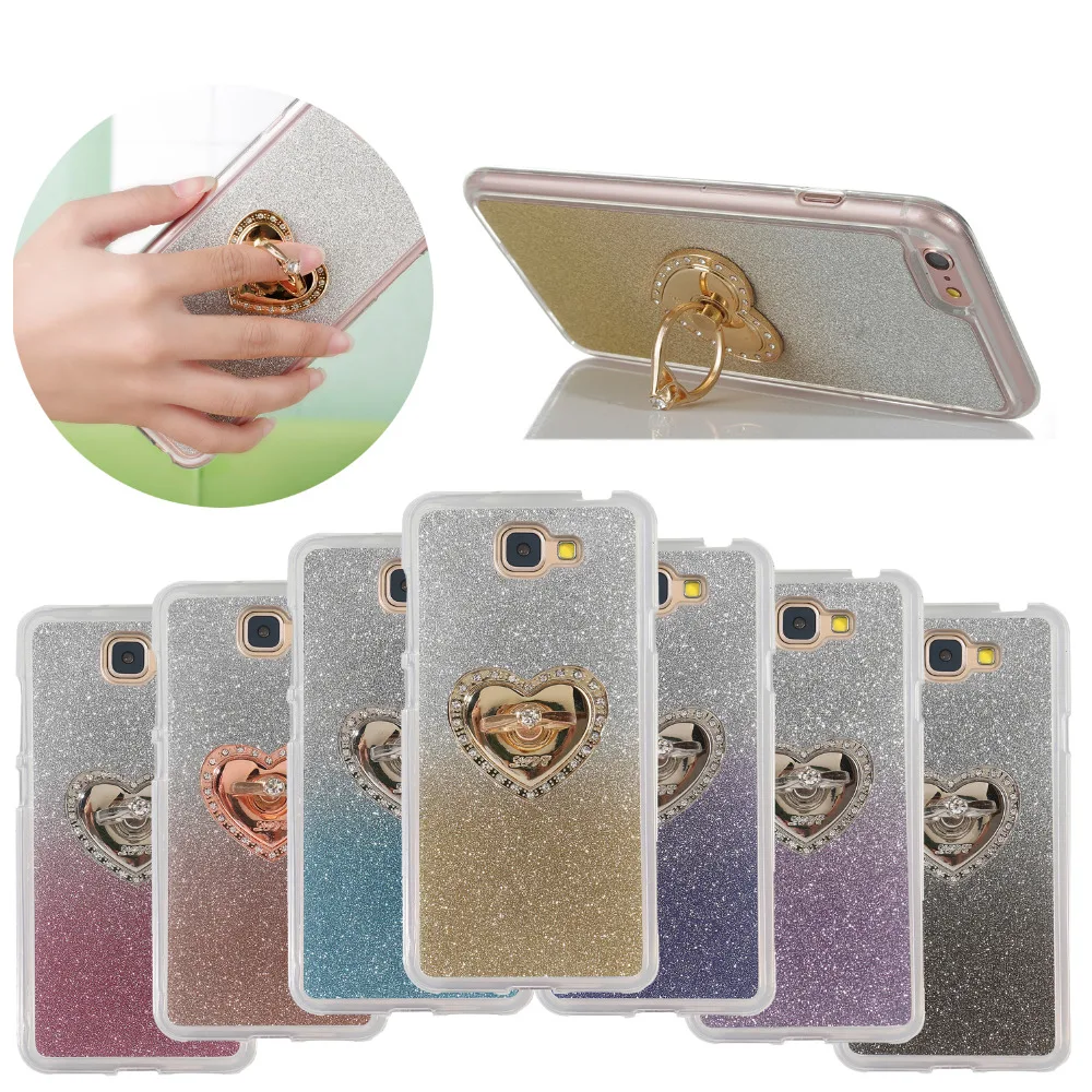 

For Huawei Y5ii CUN-U29 CUN-L21 Y5 ii Case Heart-shaped with 360 Rotate Ring Holder Glitter Gradient Color Case For Huawei Y 5ii