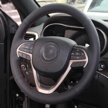 Free Shipping High Quality cowhide Top Layer Leather handmade Sewing Steering wheel covers protect For Jeep Grand Cherokee