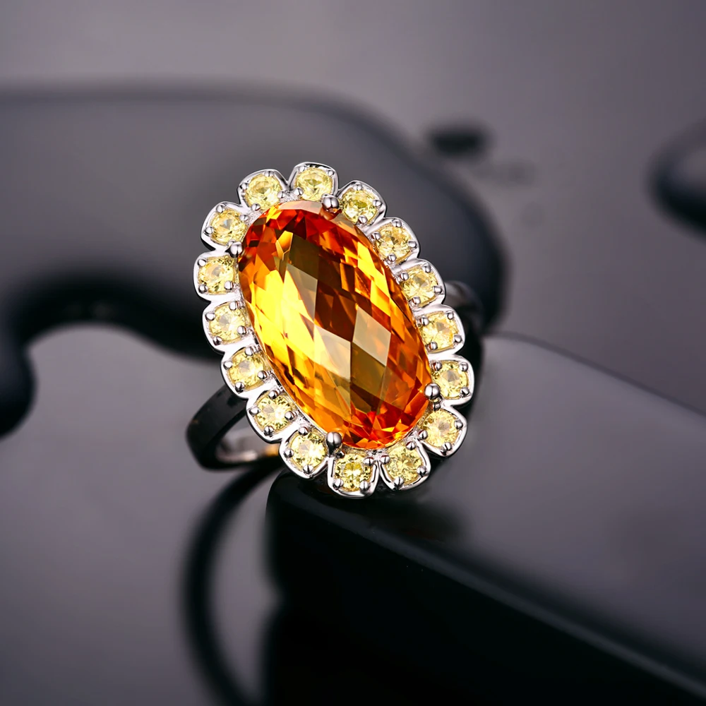 Unplated 14k White Gold 5.90ct Oval Flawless IF Citrine 0.77ct Yellow Sapphires Engagement Ring