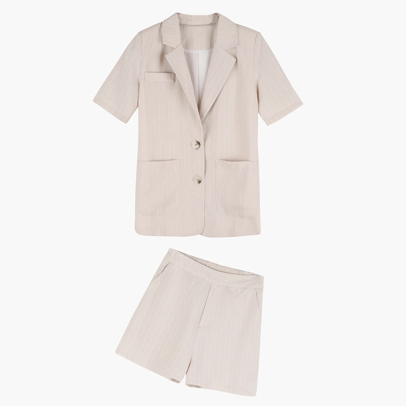 Summer 2 pieces set short blazer women Thin Cotton Linen Casual Single Breasted female Blazer Jacket and High Waist Shorts Suits