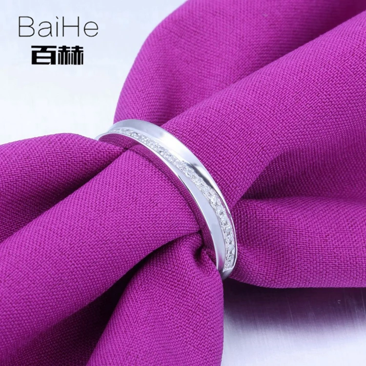 BAIHE Solid 14 K белое золото(AU585) 0.15CT сертифицированные H/SI круглые огранки из натурального бриллианта свадебные женские модные ювелирные изделия кольцо