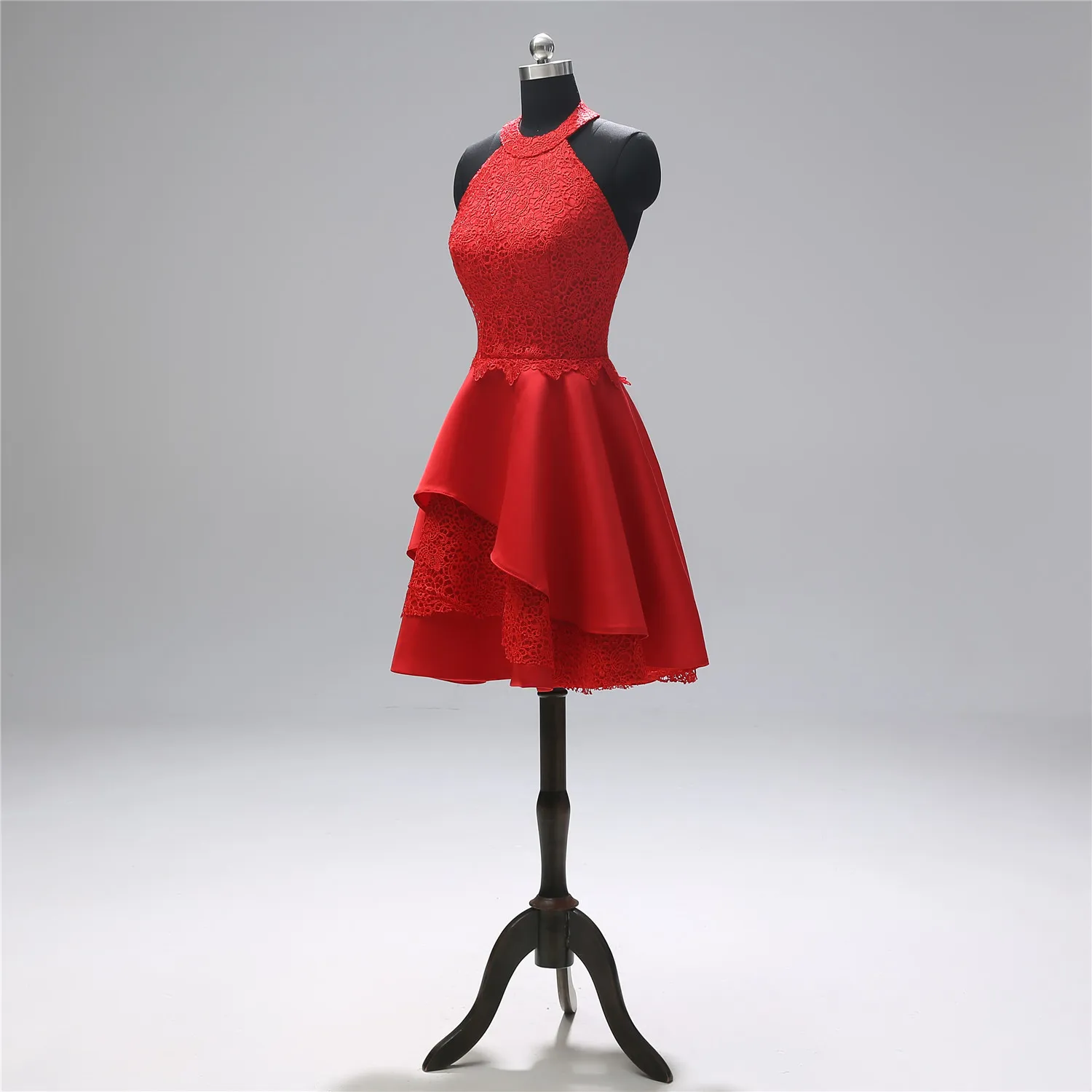 

2019 Cocktail Dress Red Short Formal Dresses Sexy Halter Lace Evening Party Gowns