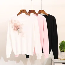 Mooirue осень, вязаный свитер с цветочной аппликацией и вышивкой, модные женские повседневные свободные женские милые белые розовые пуловеры, Топ