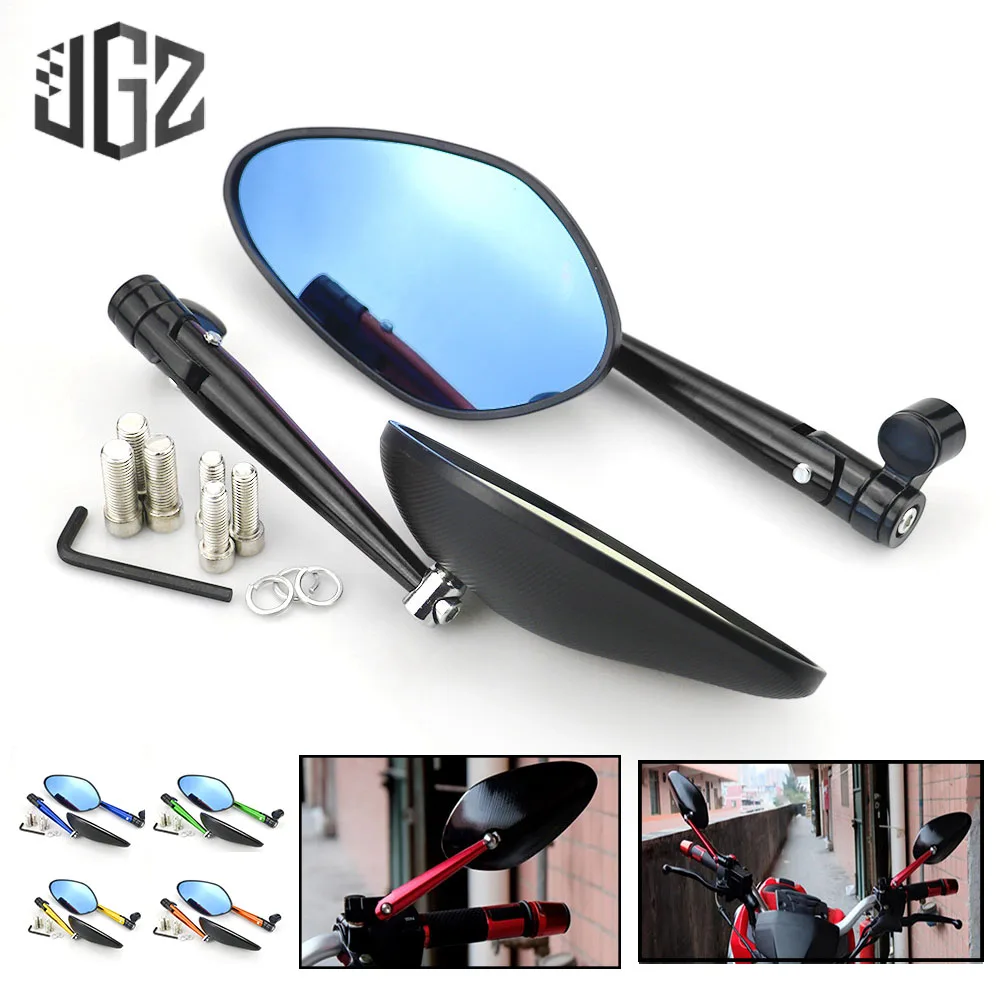 

Universal Motorcycle 22mm CNC Aluminum Handle Bar Rear View Side Mirrors Blue Glass for Honda Yamaha Kawasaki KTM Ducati Suzuki