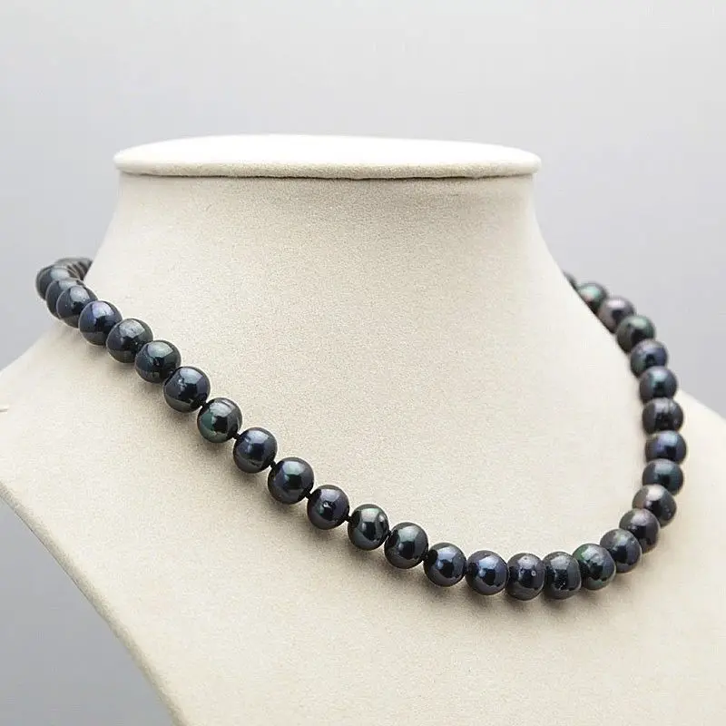 

Free shipping@@@@@ Nice 8-9mm Black Tahitian Natural Pearl Necklace 18" a