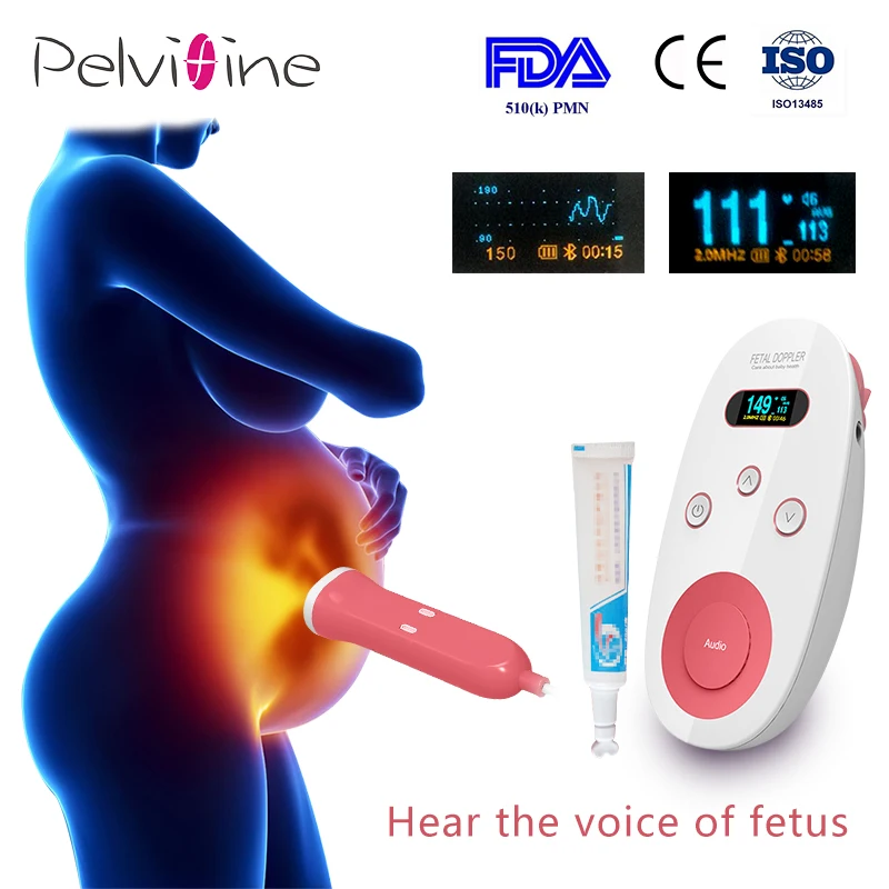 Pelvifine FDA510K Fetal Doppler Heartbeat Detector Portable Ultrasound Pregnant Baby Heart Rate Monitor LCD 2 0MHz