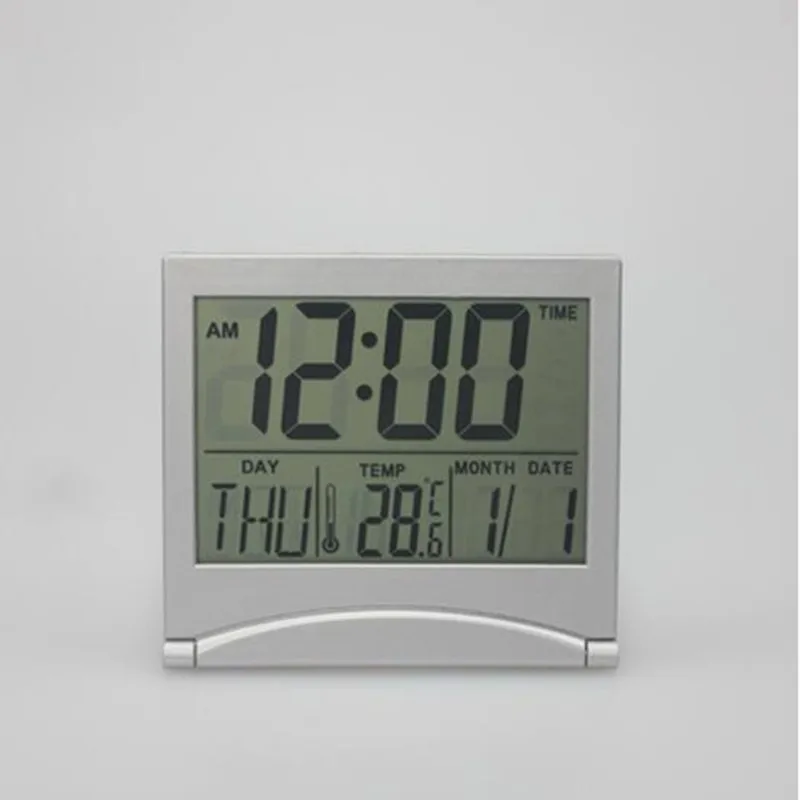 

1 pcs The portable travel collapsible perpetual calendar ultra-thin temperature day date time display table alarm clock