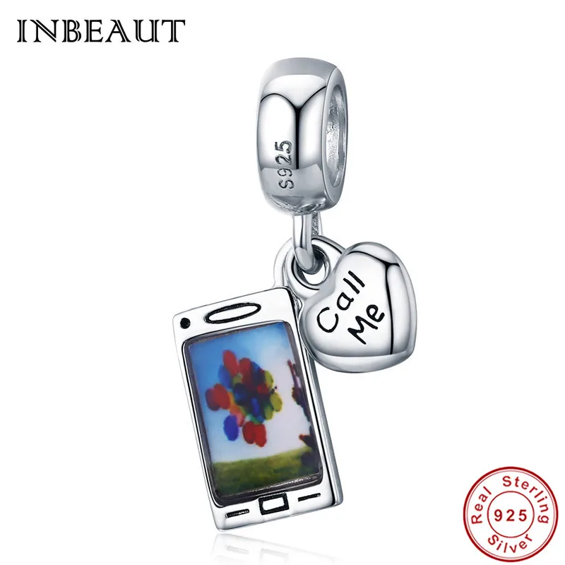 

INBEAUT New Fashion 925 Sterling Silver Romantic Heart Mobile Phone Call Me Letter Pendant Beads fit Pandora Charms Bracelet