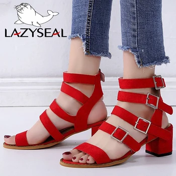 

LazySeal Square Heels Women Sandals Heels Summer Gladiator Women Shoes Crystal String Bead Slippers Fashion Women Sandals