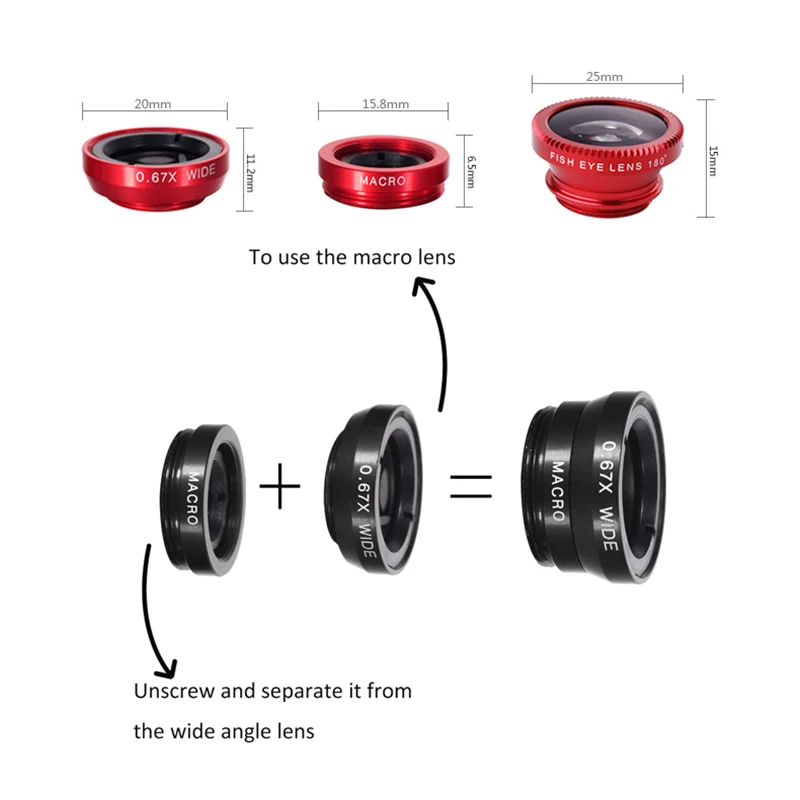 3 в 1 универсальные Объективы для мобильных телефонов объектив рыбий глаз широкоугольный макрообъектив для Iphone 8X7 6 S 5s SE Samrtphone линзы Рыбий глаз