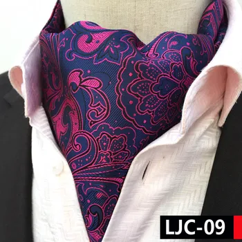 

2017 Men New Designer's Ascots Luxury Paisley Collar Handkerchief for Decoration Dark Blue with Red Floral Paisley