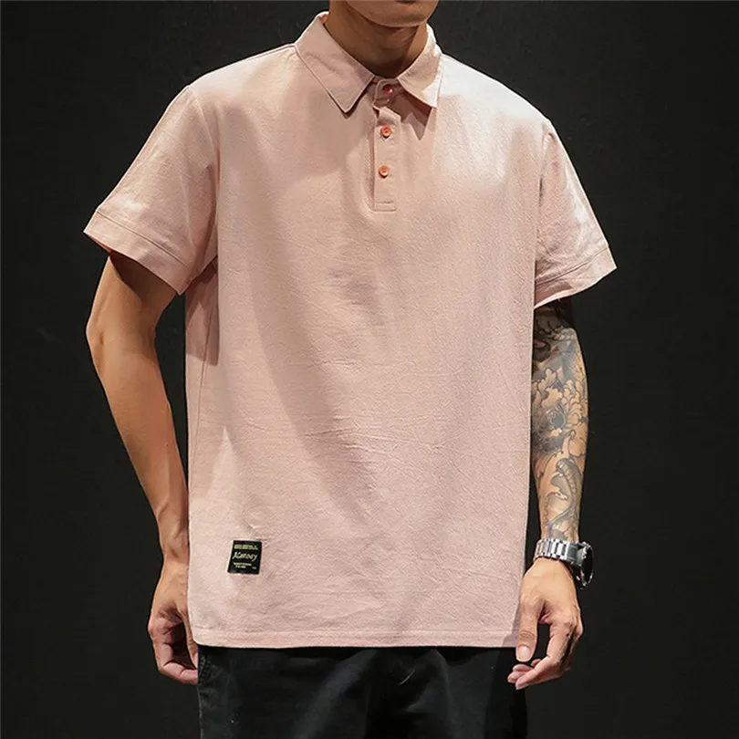 New Fashion Men Summer Cotton And Linen Short Sleeve Solid Color Stand Neck Loose Casual T Shirt Blouse Polo Top #4A24 (16)