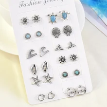 12 пар микс милые новые модные серьги морская черепаха хвост русалки серьги-гвоздики Комплект сережек для женщин Подарки для девочек